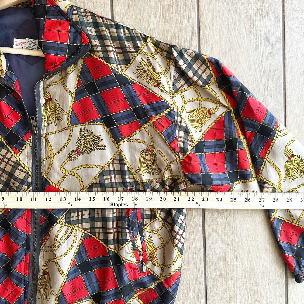 VTG Stunt Sports Silk Bomber Jacket (Small P) Equestrian Print Old Money Preppy - Picture 8 of 12
